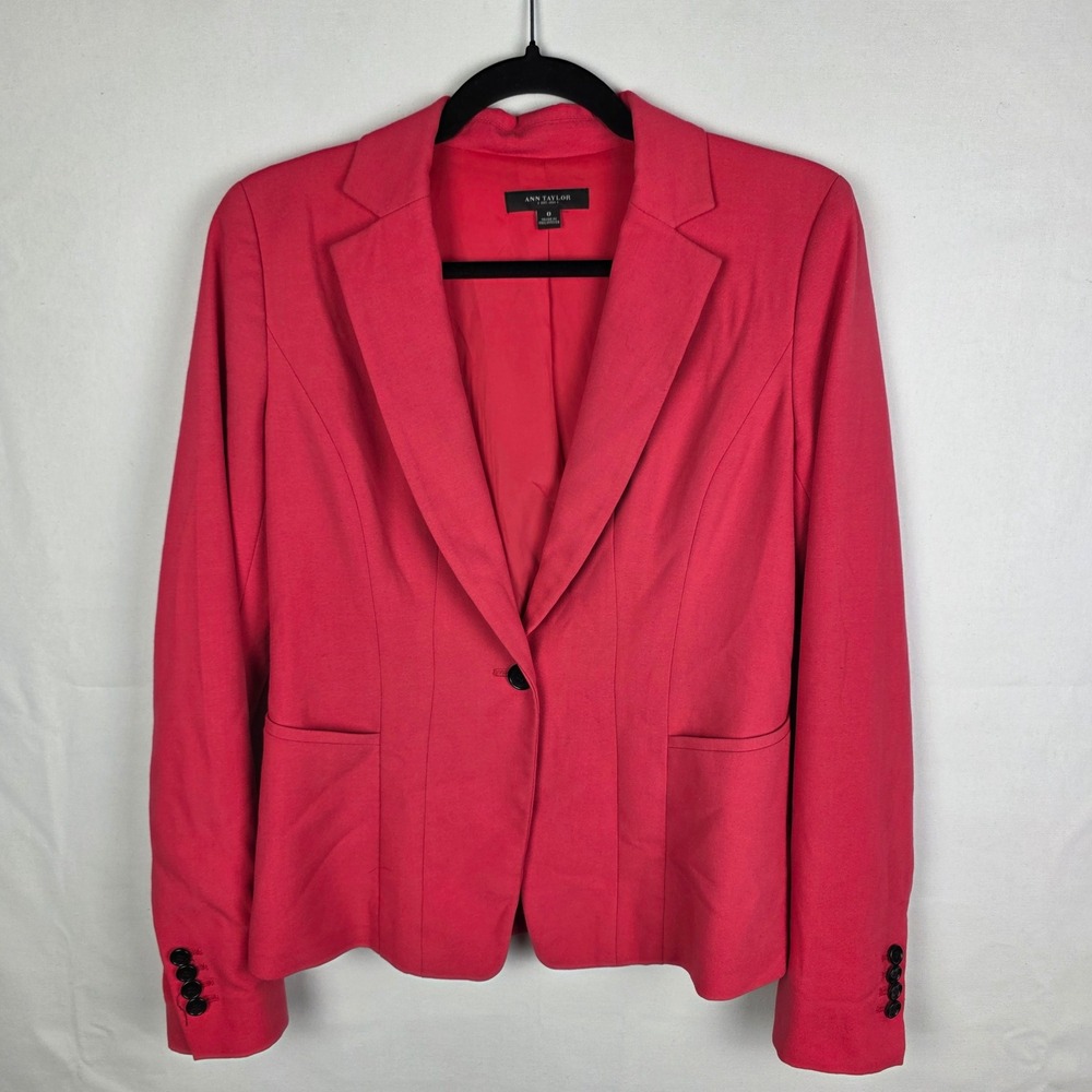 Ann Taylor Womens Coral Pink Single Button Blazer Jacket Size 0 Tailored Stretch